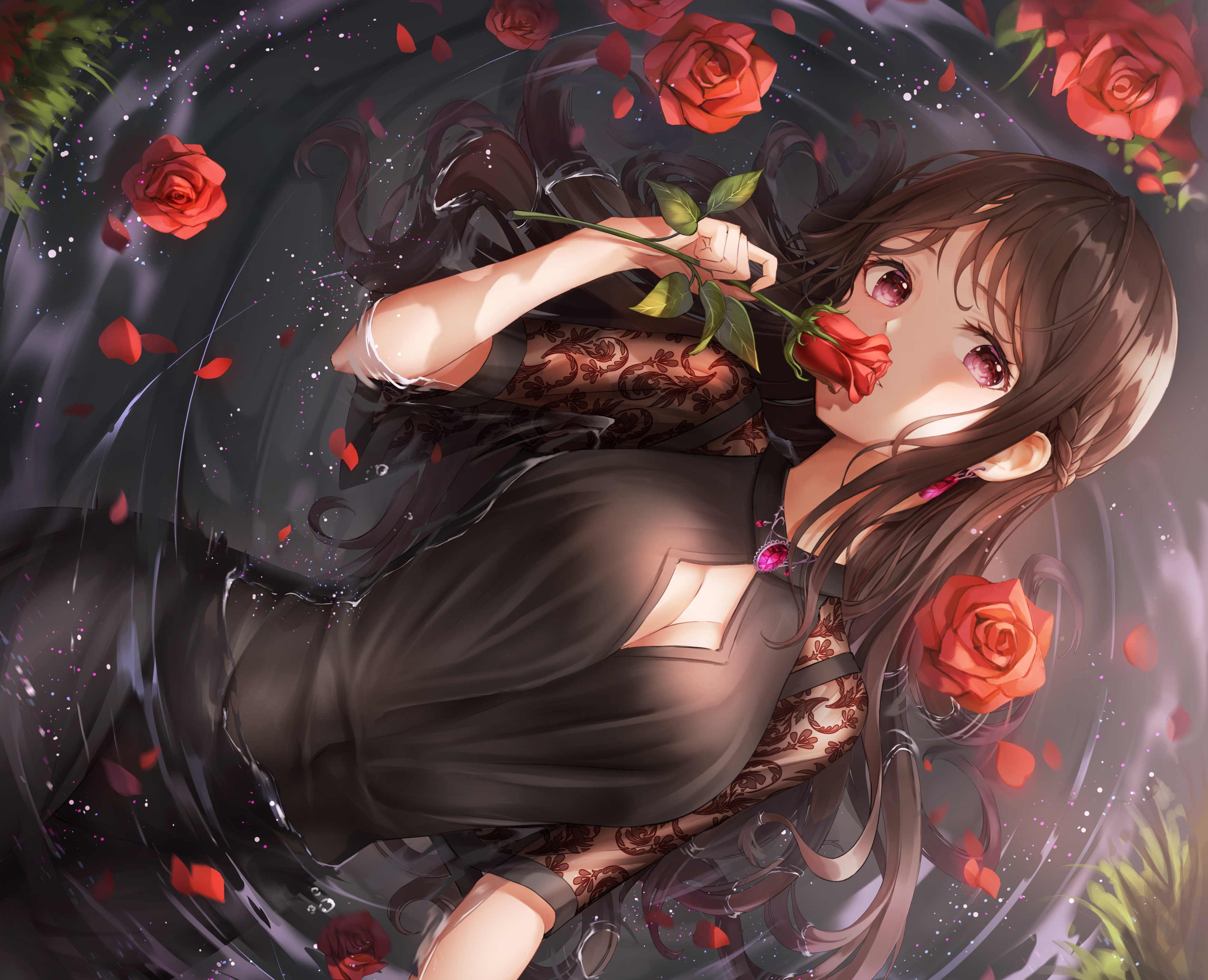 Konachan.com - 348047 blush braids brown_hair consort_yu_(fate) cropped dress fa.jpg